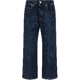 Blue Cotton Cropped Jeans
