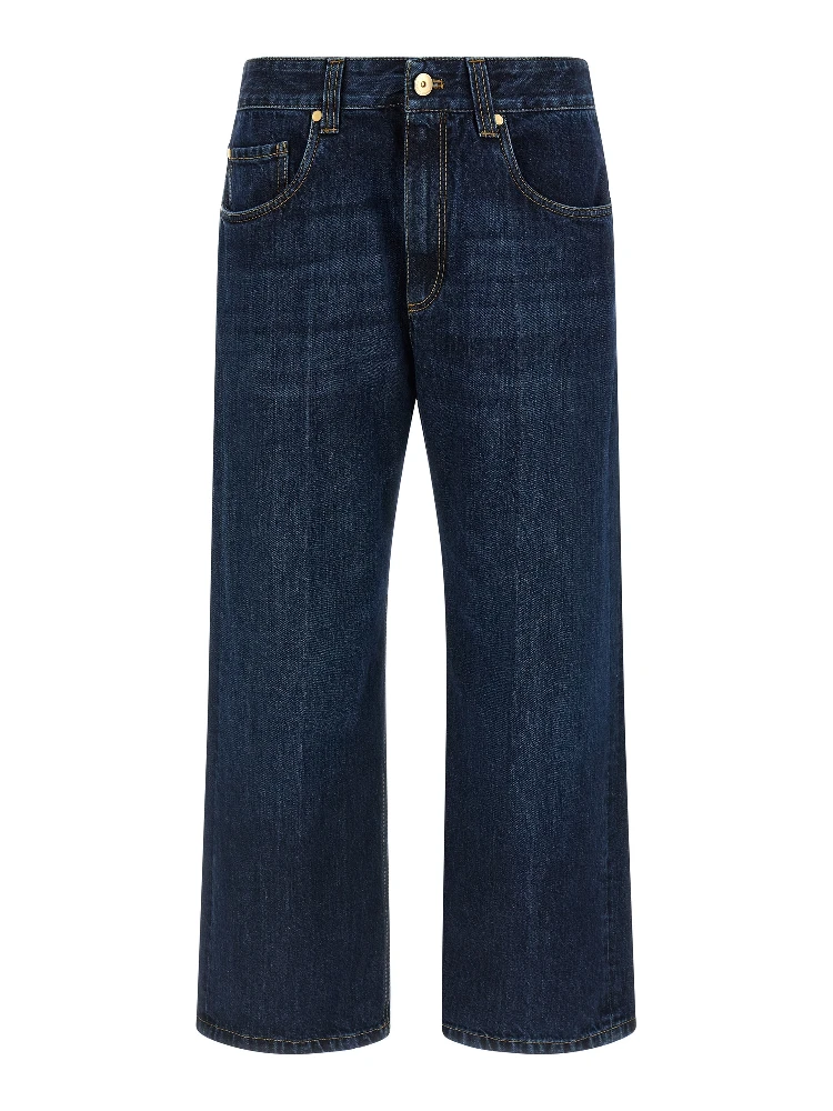 Blue Cotton Cropped Jeans