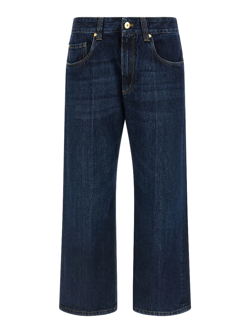 Blue Cotton Cropped Jeans