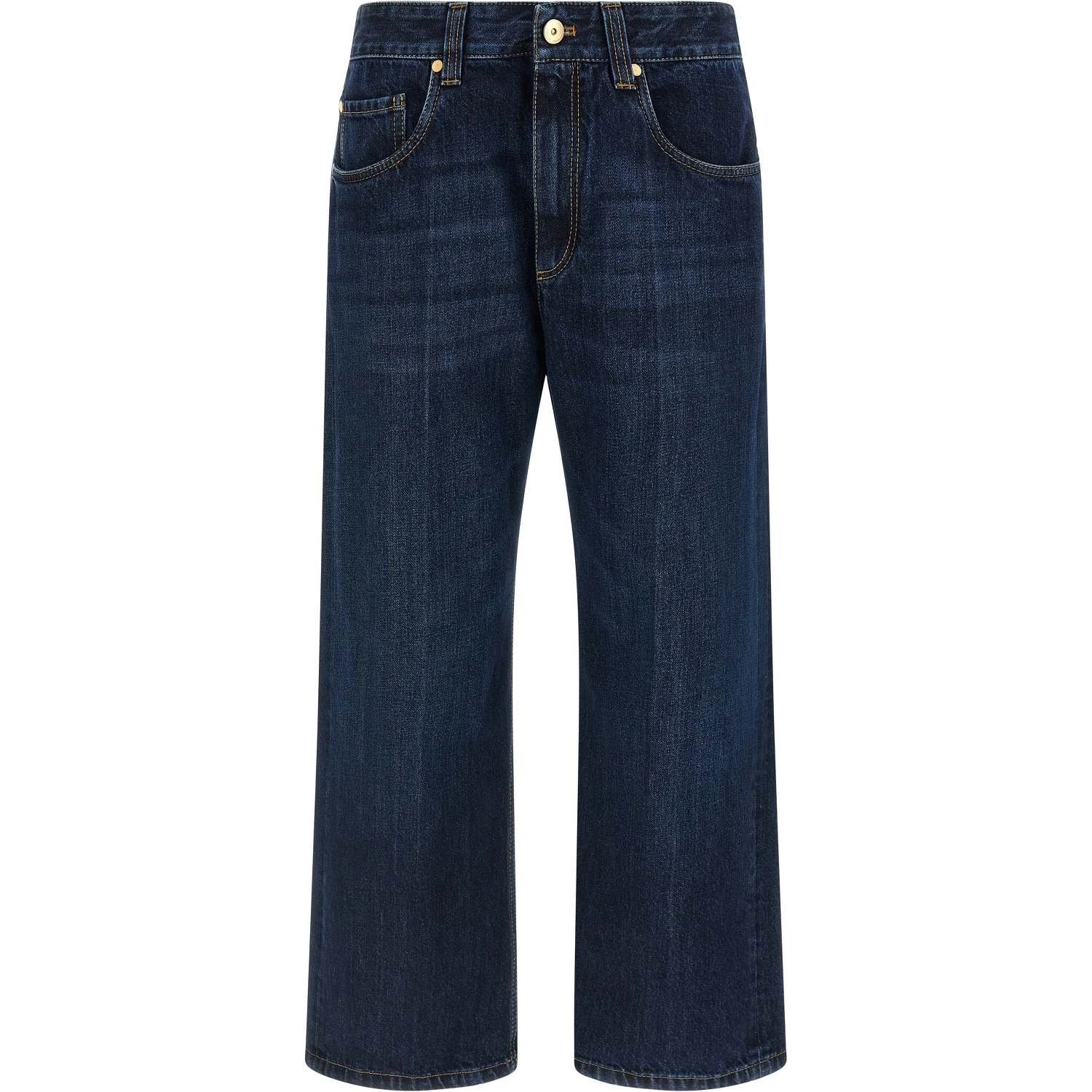Blue Cotton Cropped Jeans