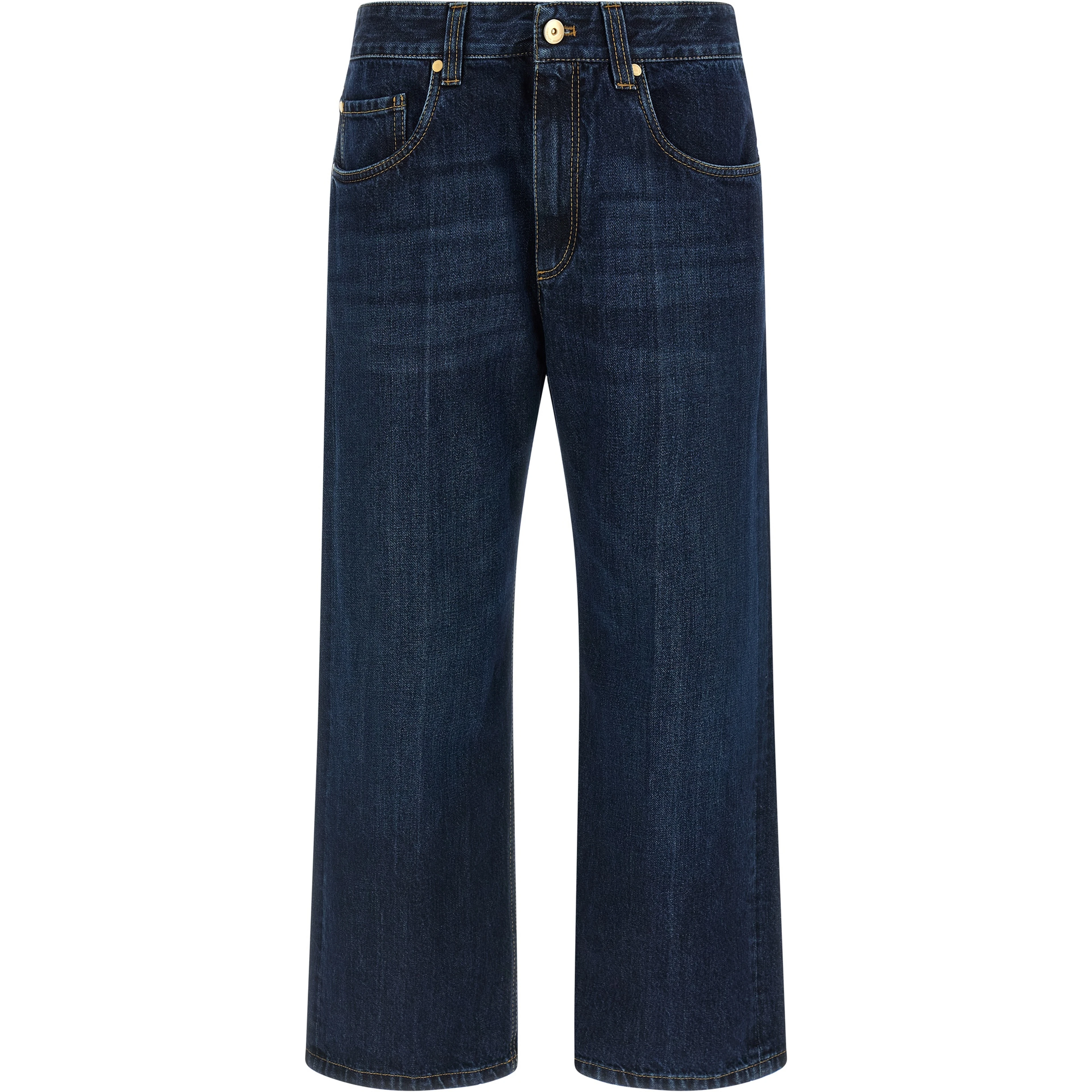 Blue Cotton Cropped Jeans