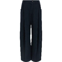 Blue Cotton Casual Pants