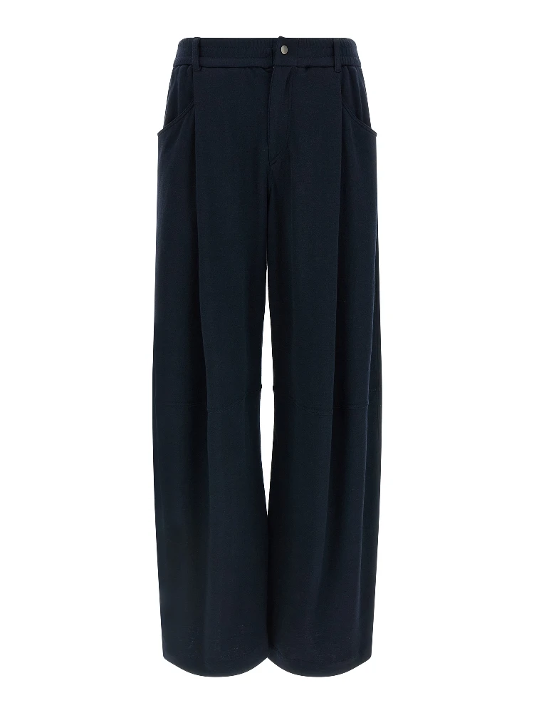Blue Cotton Casual Pants