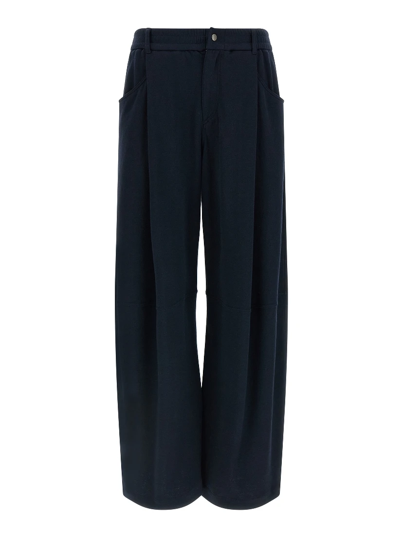 Blue Cotton Casual Pants