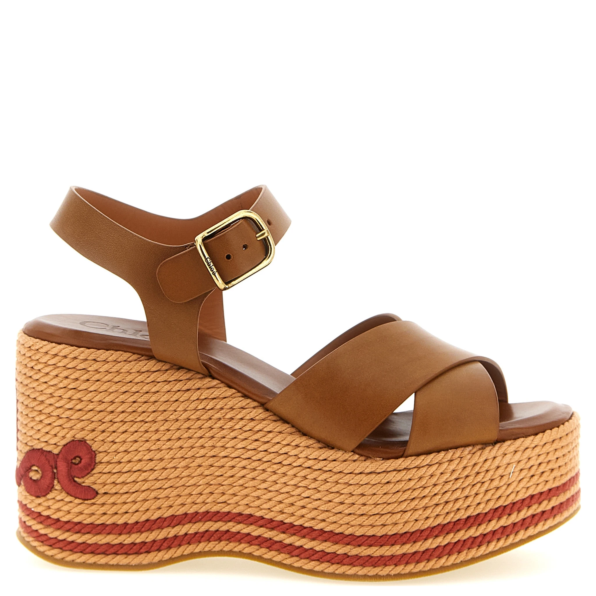 Brown Calfskin Wedge Sandals