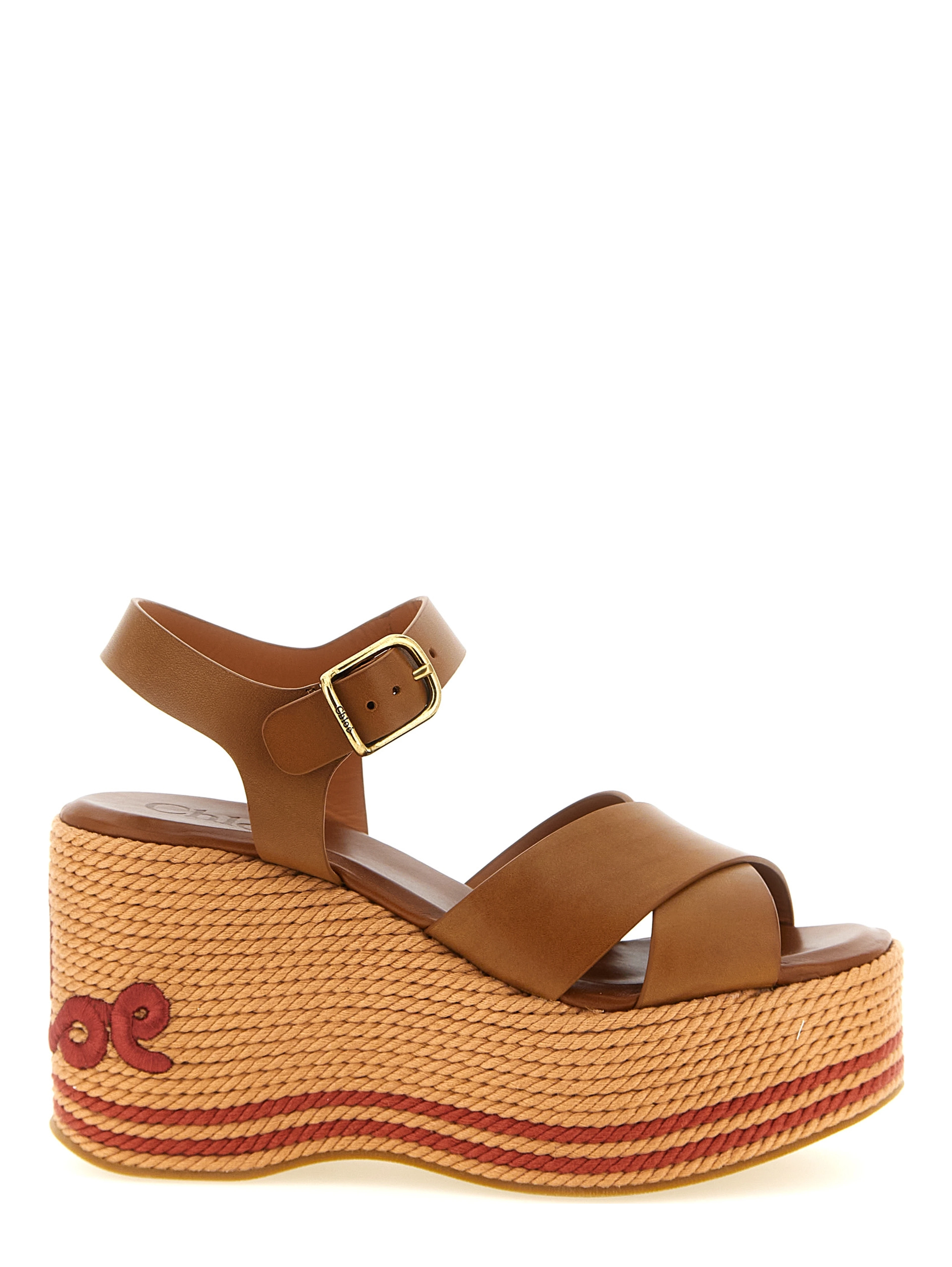 Brown Calfskin Wedge Sandals