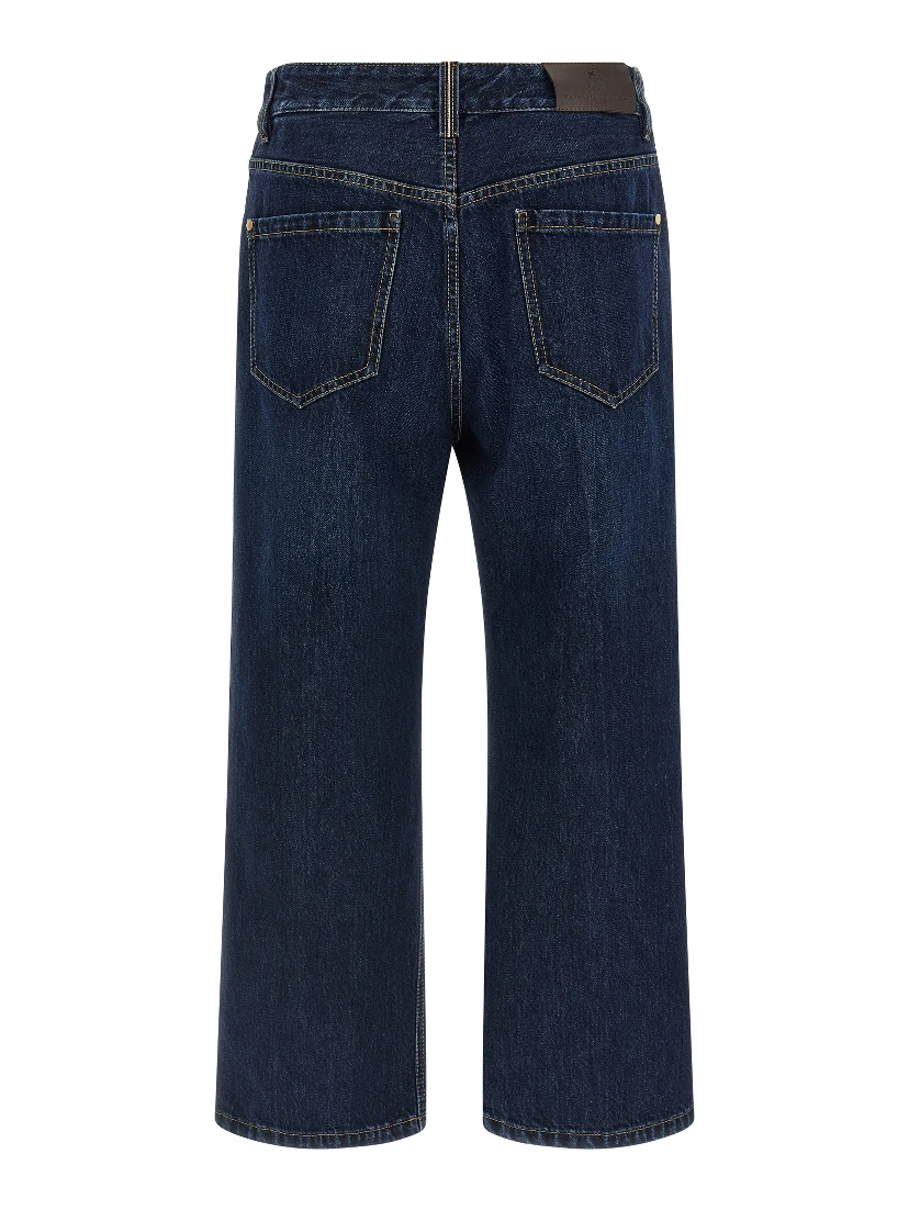 Blue Cotton Cropped Jeans