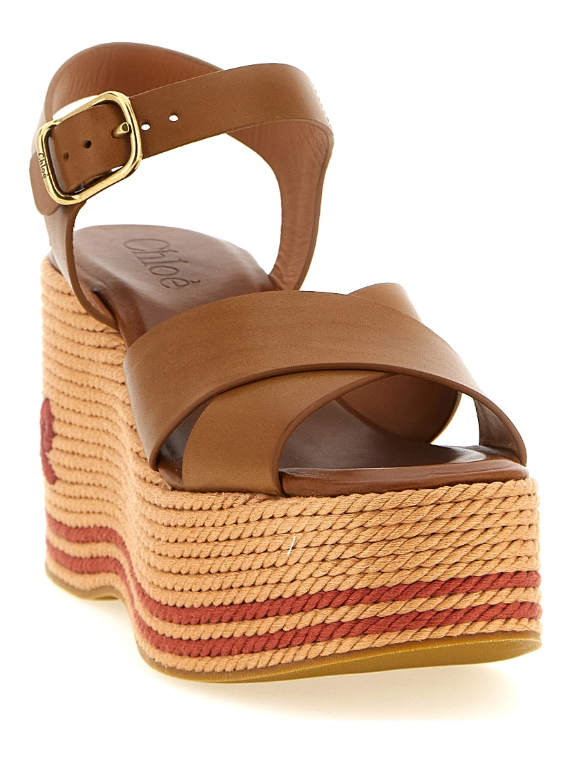 Brown Calfskin Wedge Sandals