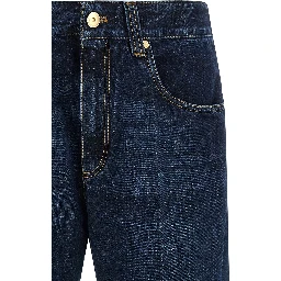 Blue Cotton Cropped Jeans