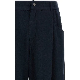 Blue Cotton Casual Pants