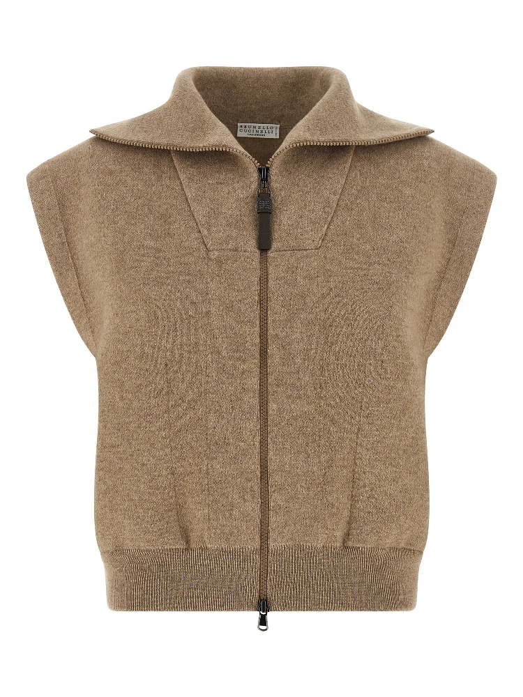 Beige Cashmere Sleeveless Jacket