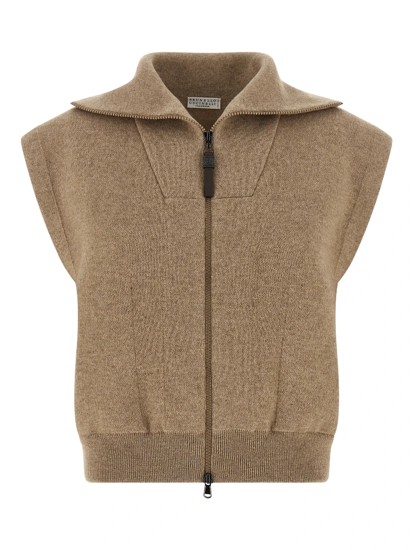 Beige Cashmere Sleeveless Jacket