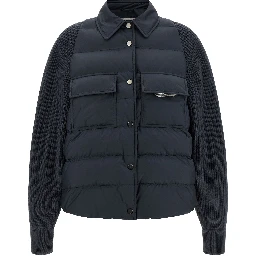 Blue Polyester Full-Length Jacket