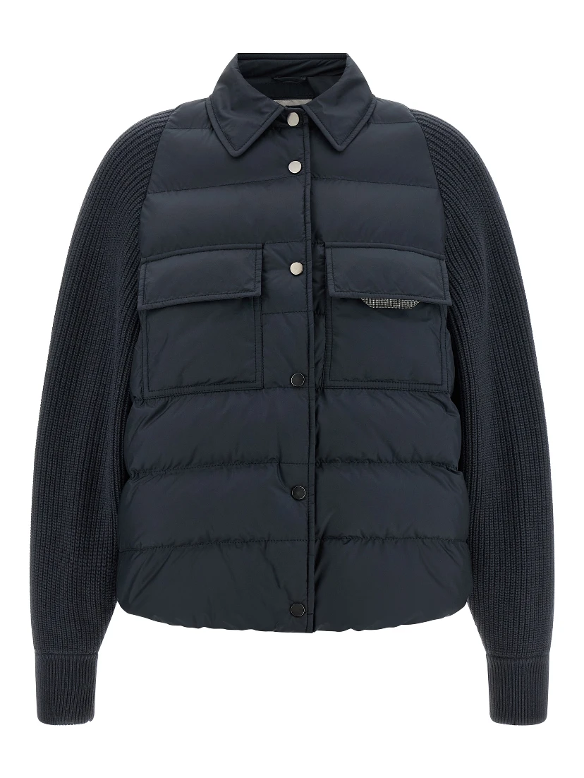 Blue Polyester Full-Length Jacket
