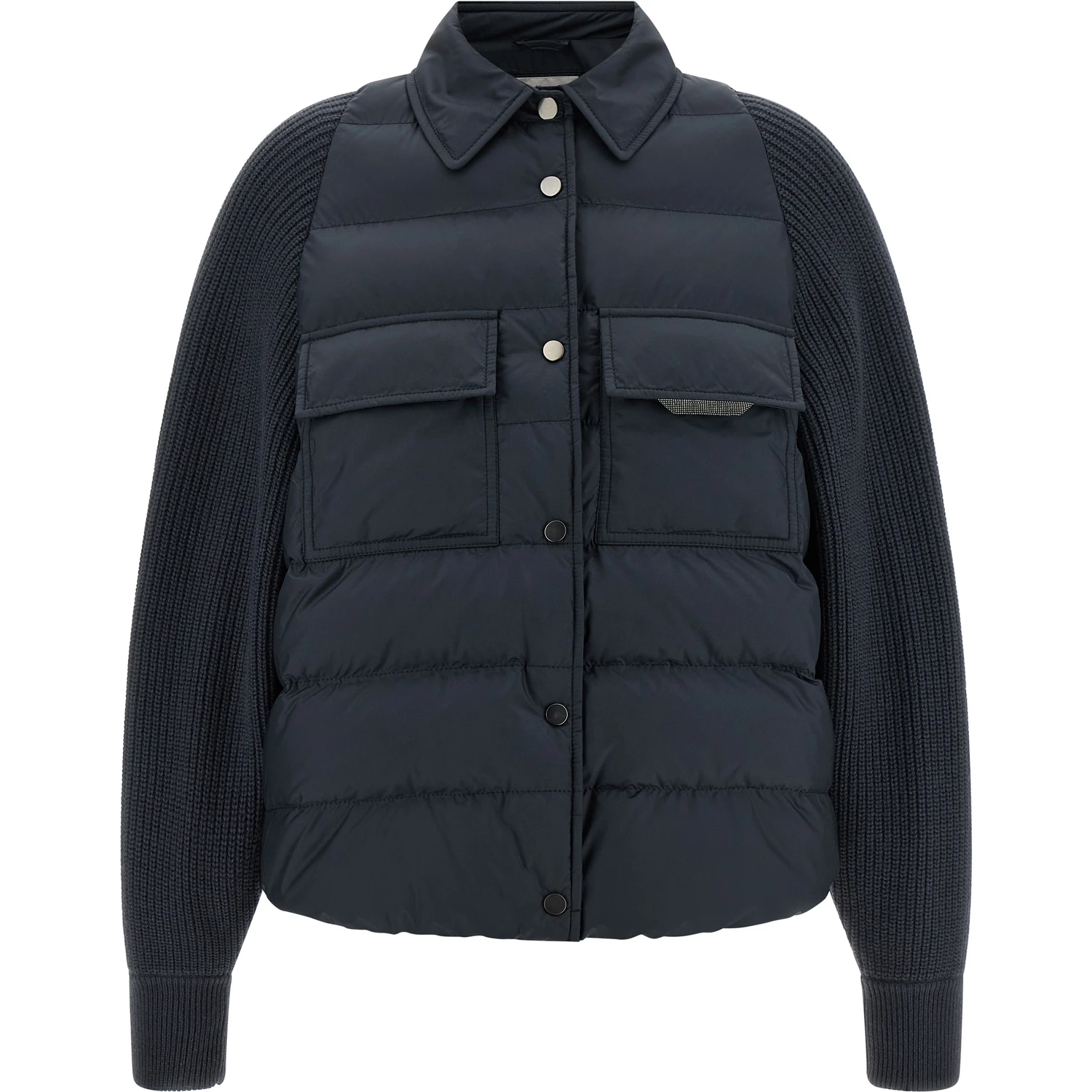 Blue Polyester Full-Length Jacket