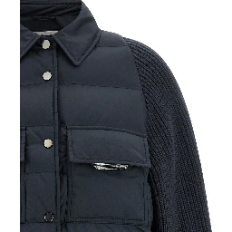 Blue Polyester Full-Length Jacket