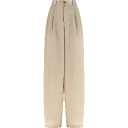 Beige Polyester Casual Pants