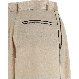 Beige Polyester Casual Pants