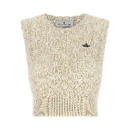 Beige Cotton Sleeveles T-Shirt