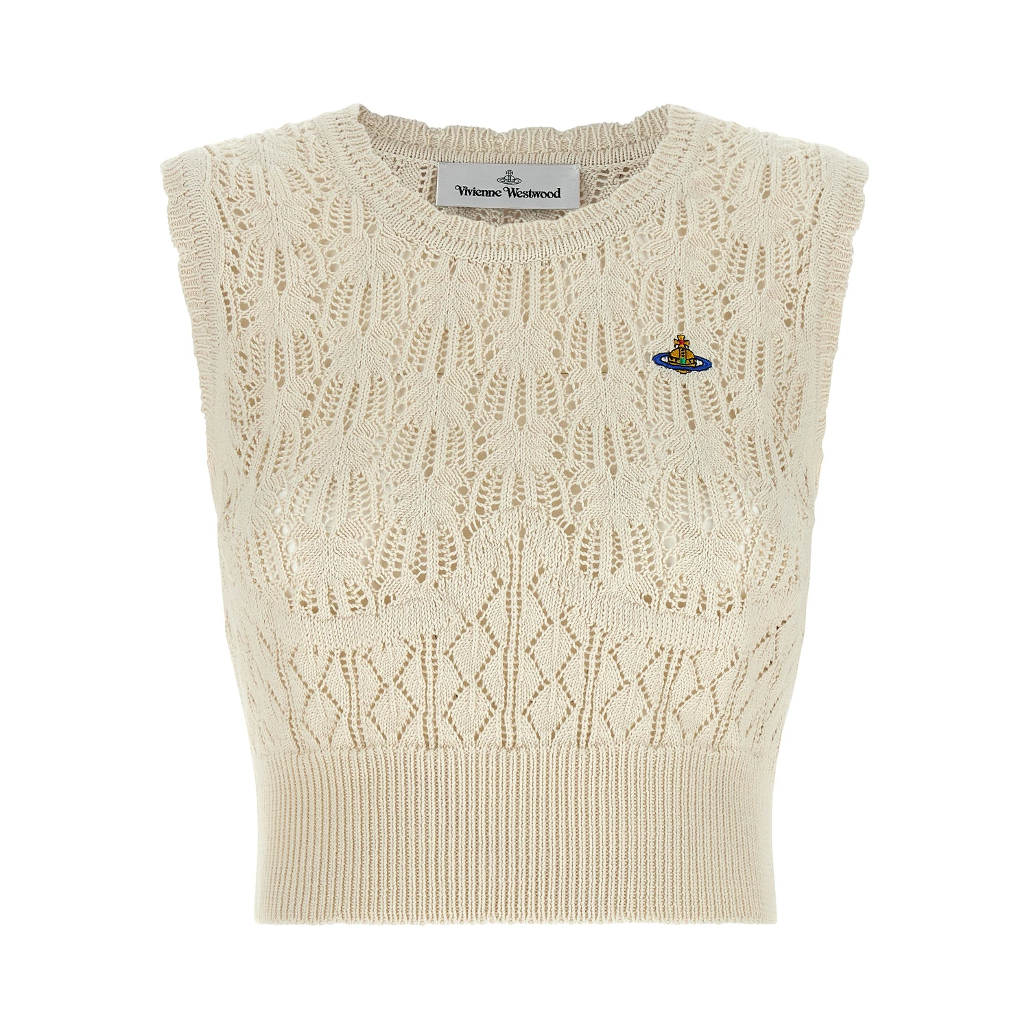 Beige Cotton Sleeveles T-Shirt