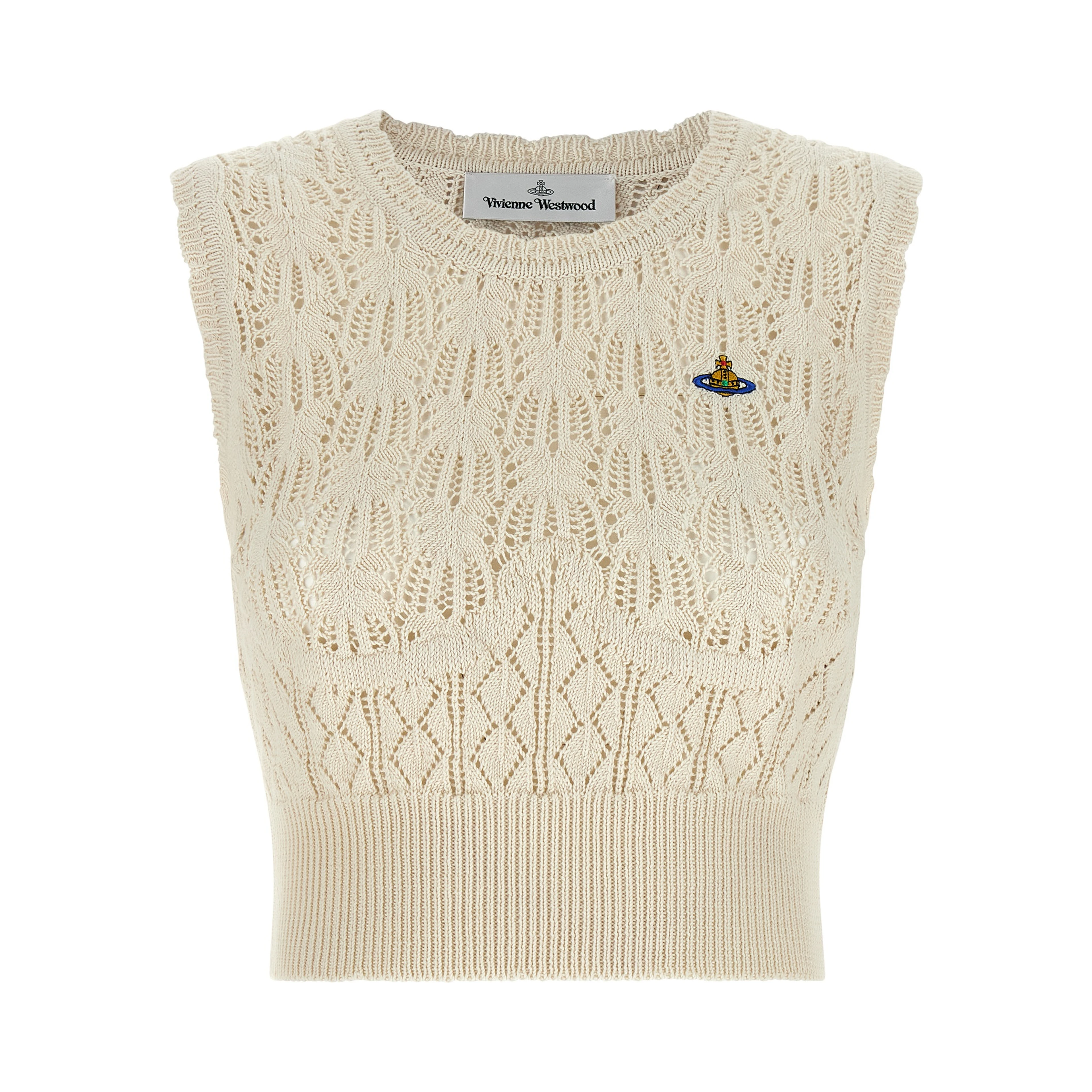 Beige Cotton Sleeveles T-Shirt