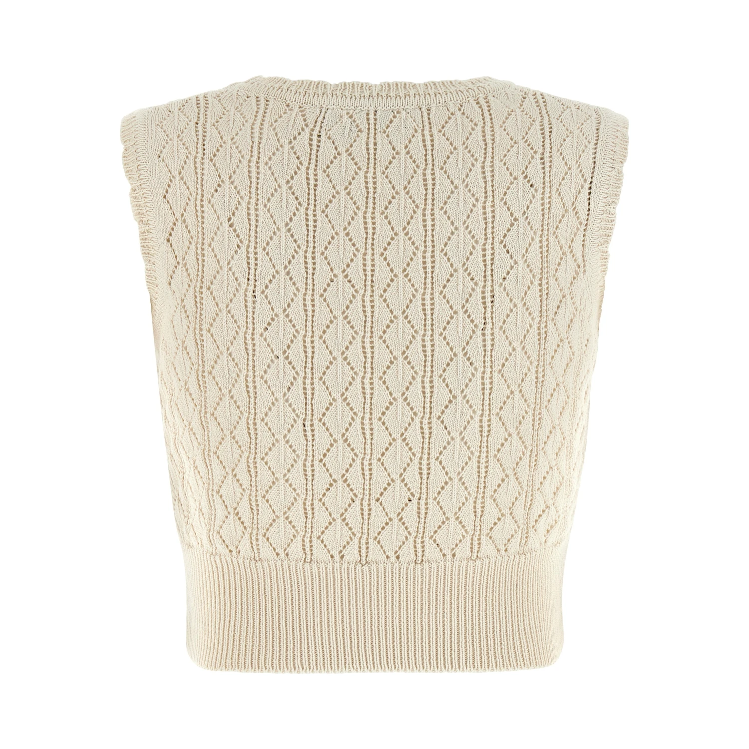 Beige Cotton Sleeveles T-Shirt