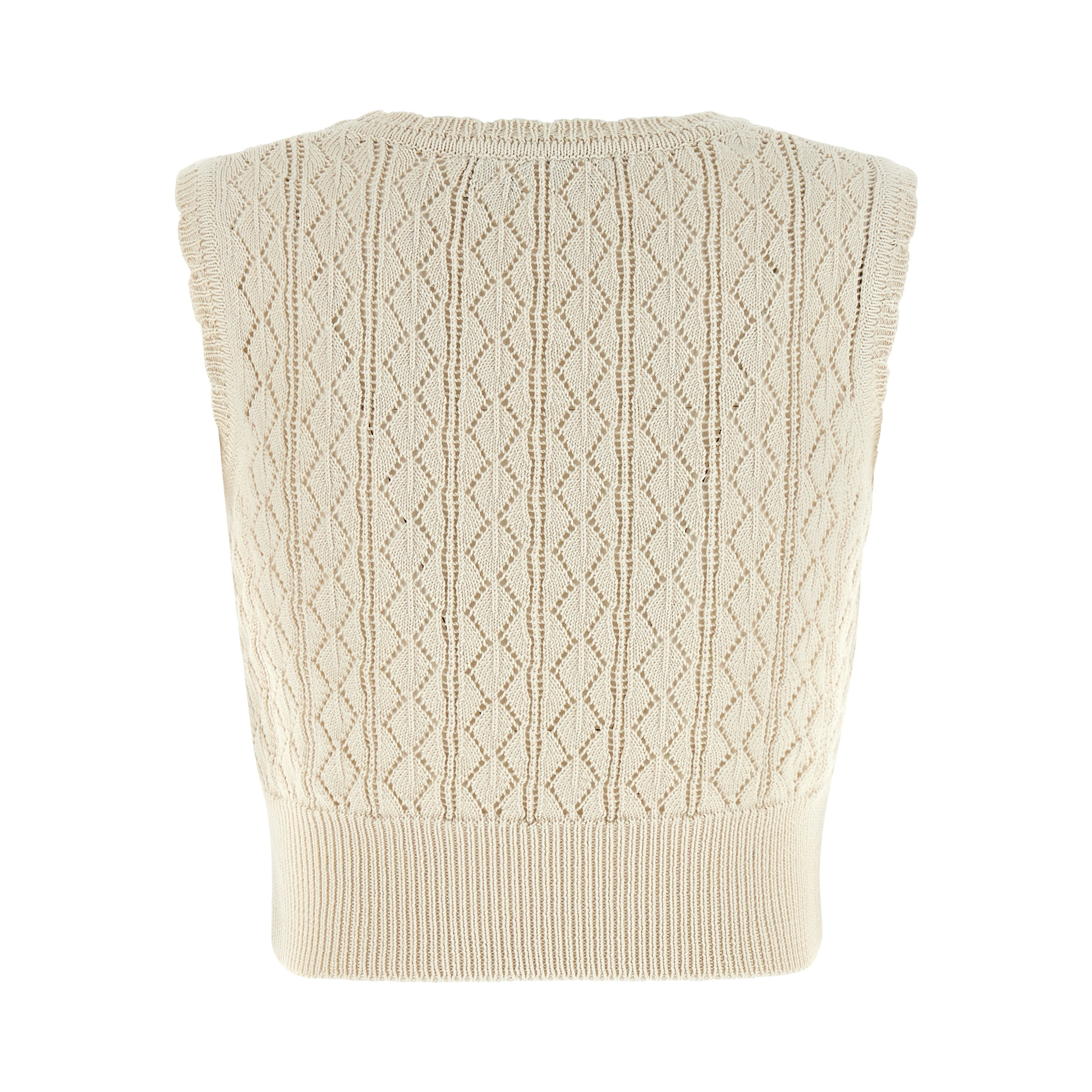 Beige Cotton Sleeveles T-Shirt