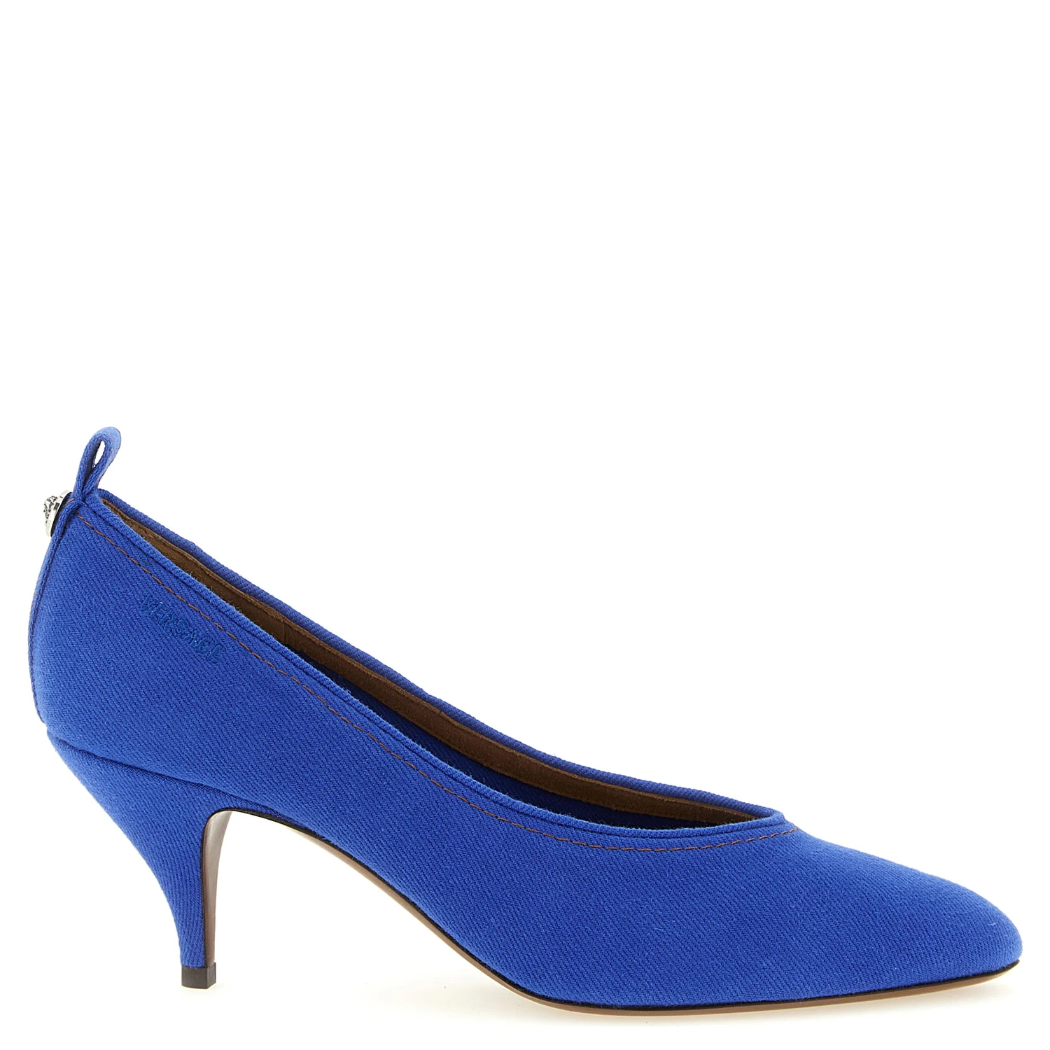 Blue Cotton Mid Heel Pumps