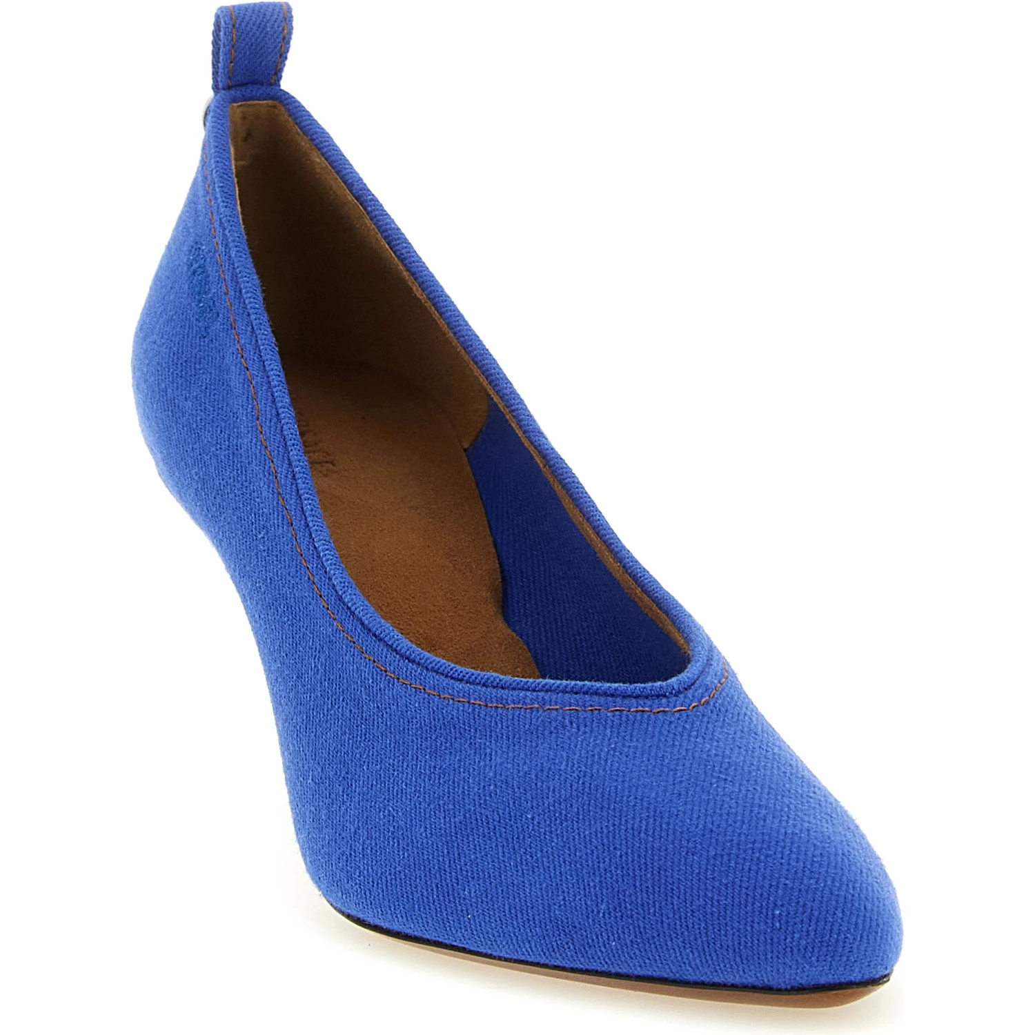 Blue Cotton Mid Heel Pumps