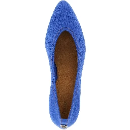 Blue Cotton Mid Heel Pumps