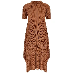 Brown Polyester Midi Dress
