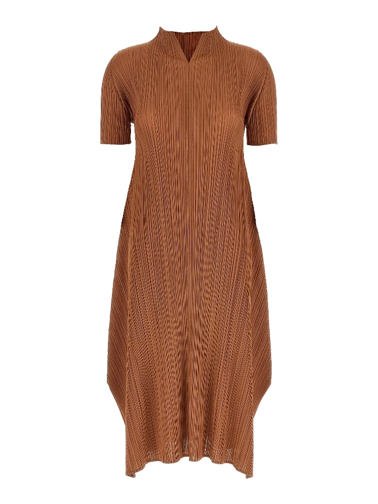 Brown Polyester Midi Dress