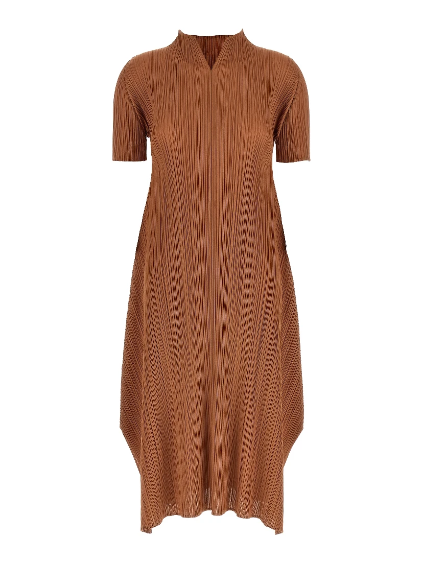 Brown Polyester Midi Dress