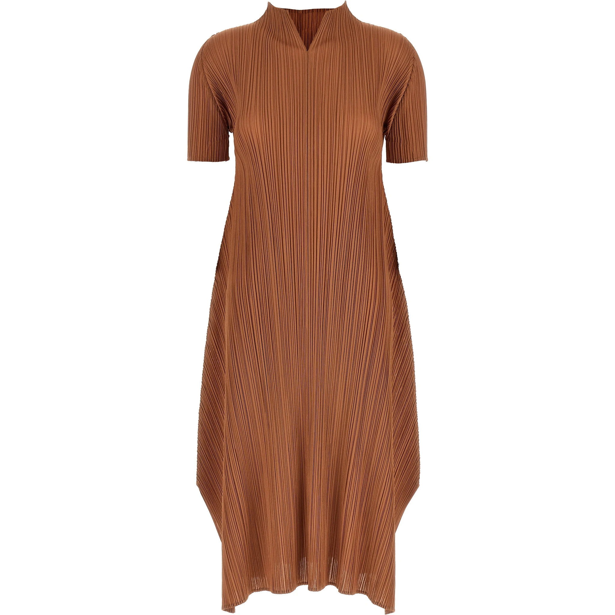 Brown Polyester Midi Dress