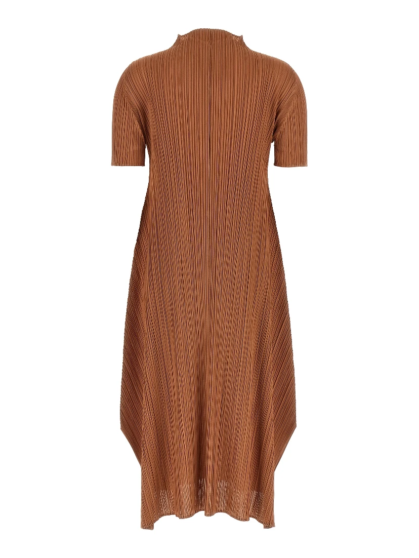 Brown Polyester Midi Dress