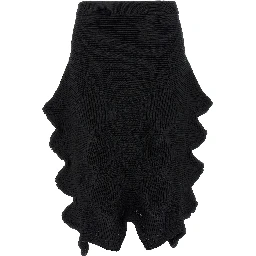 Black Polyester Midi Skirt