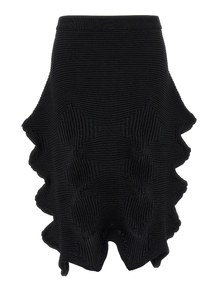 Black Polyester Midi Skirt