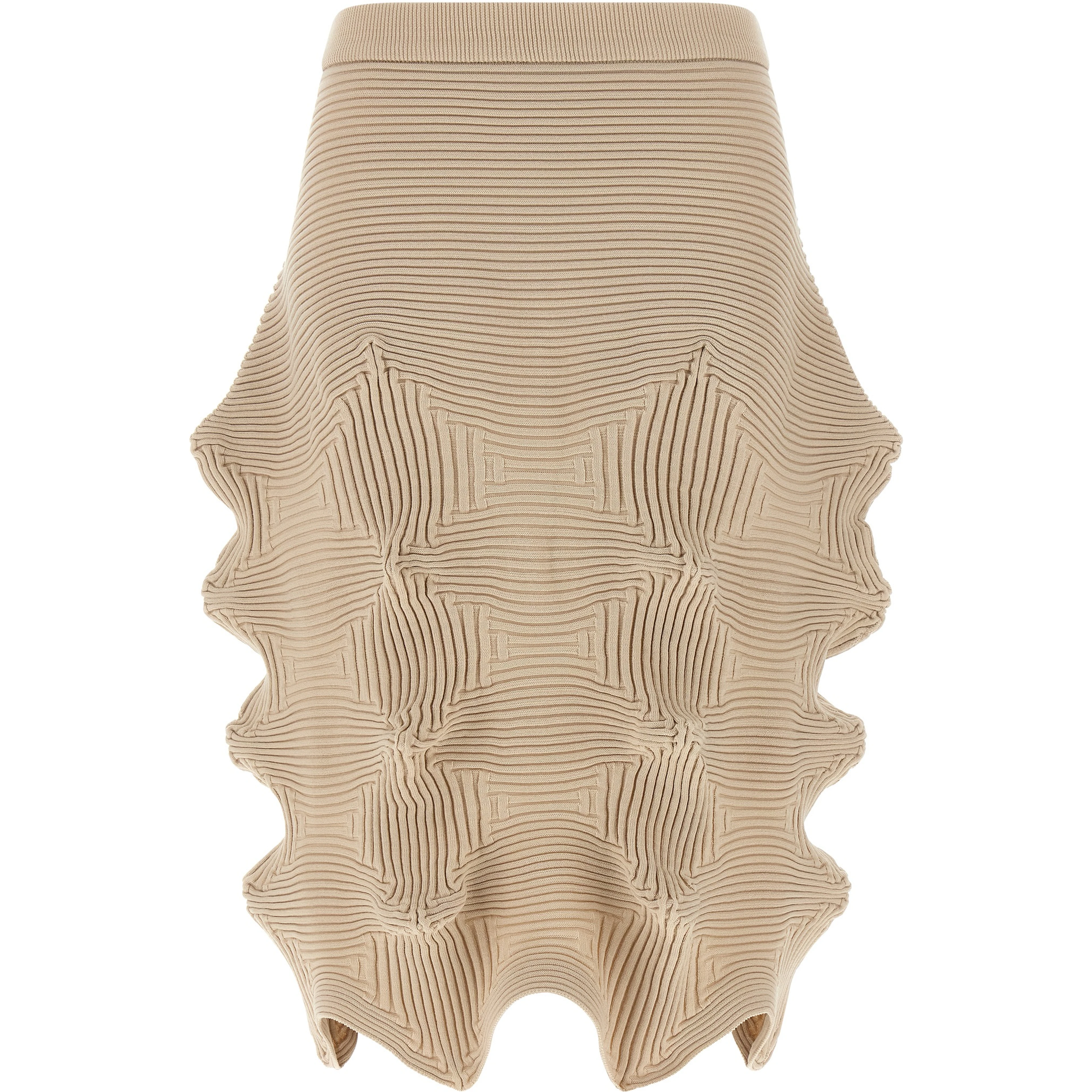 Beige Polyester Midi Skirt