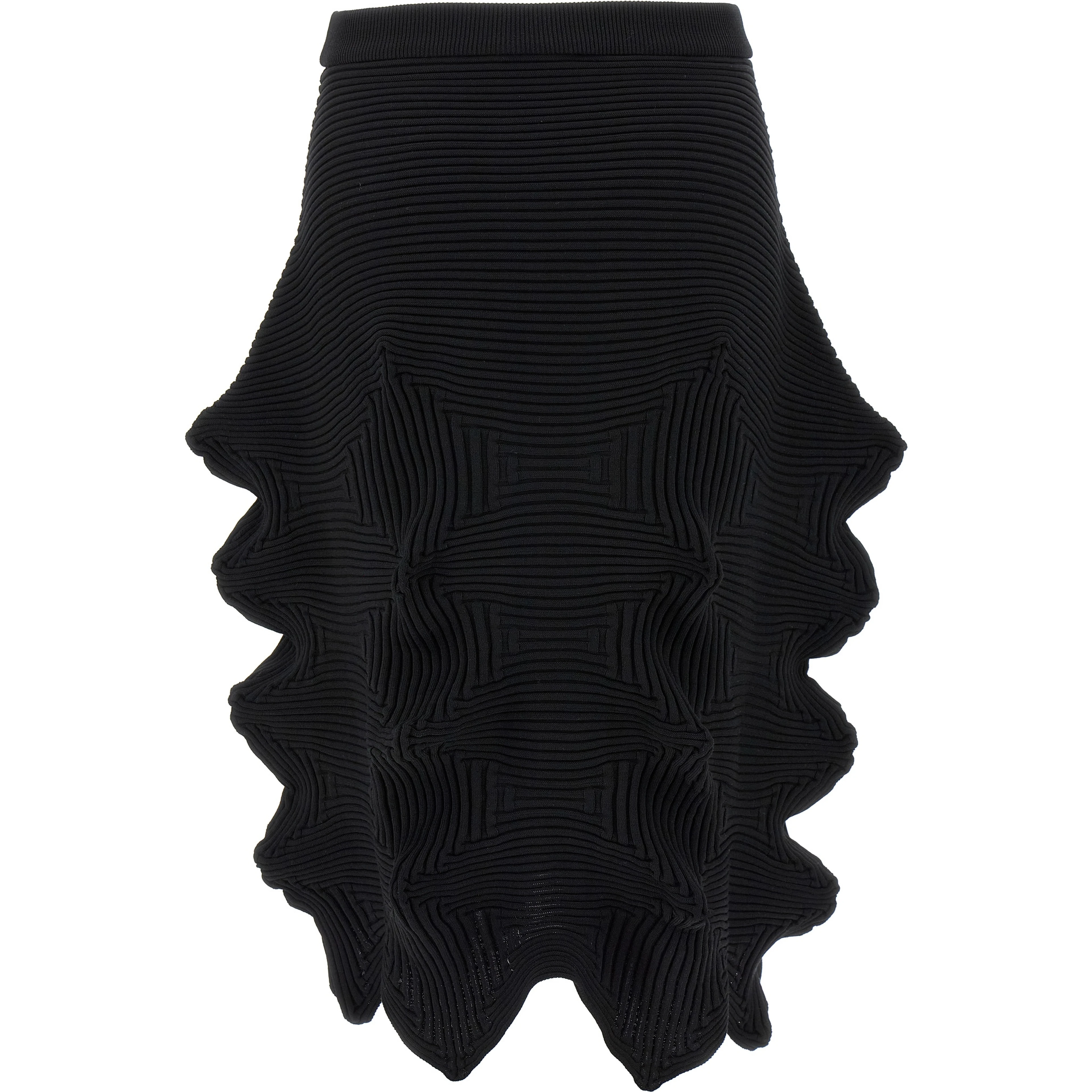 Black Polyester Midi Skirt