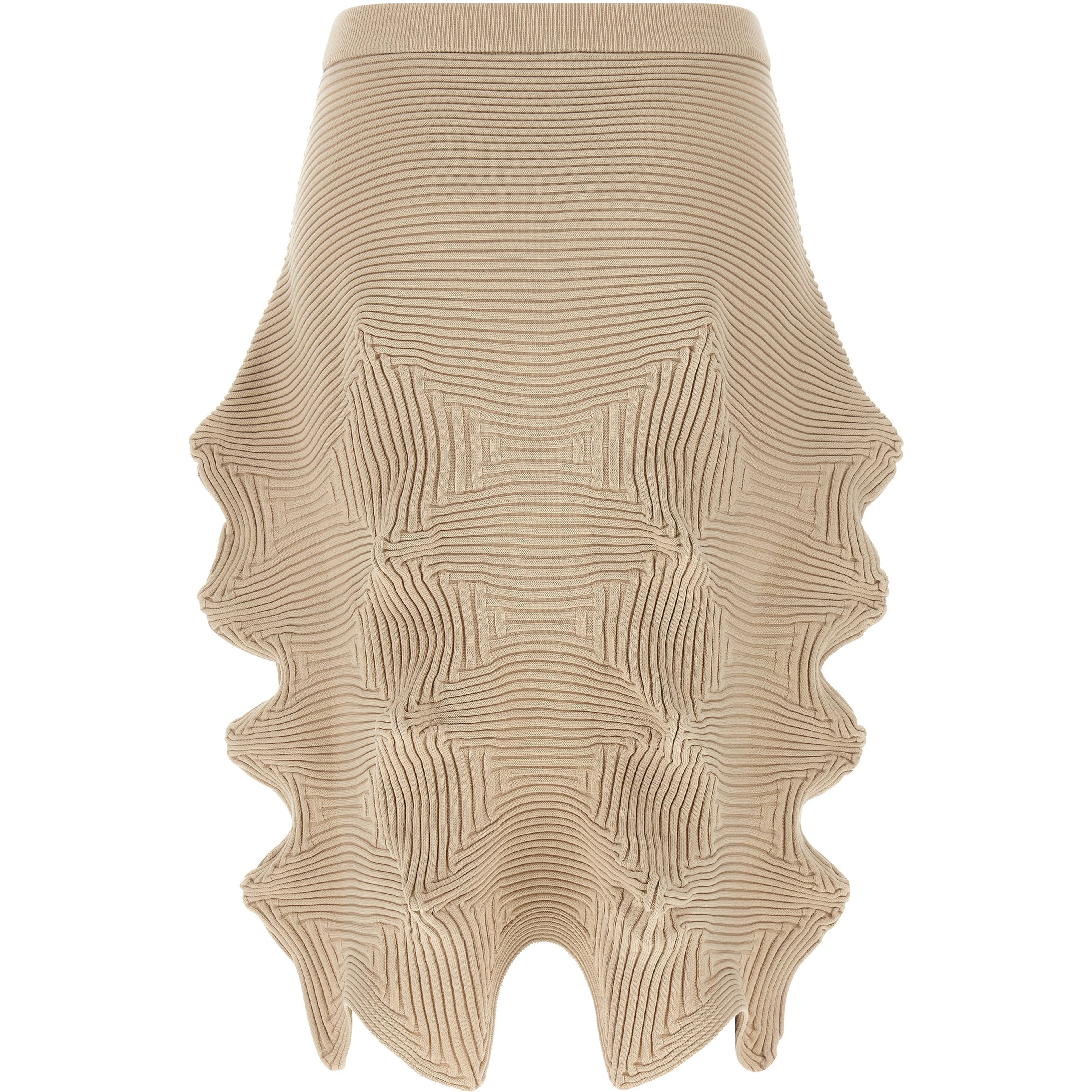 Beige Polyester Midi Skirt