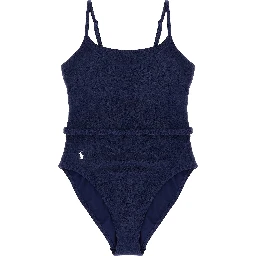 Blue Polyester One-Piece Swimsuit