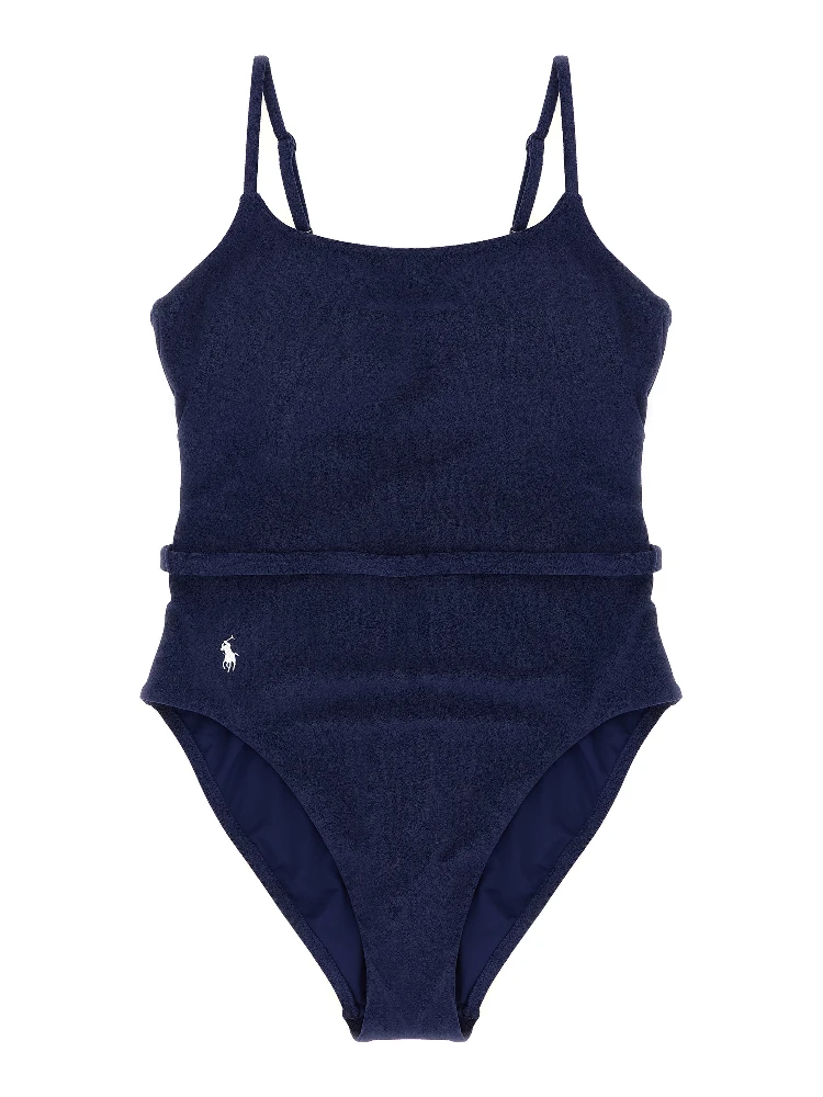 Blue Polyester One-Piece Swimsuit