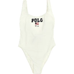 White Nylon One-Piece Swimsuit