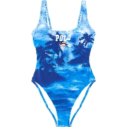 Blue Nylon One-Piece Swimsuit