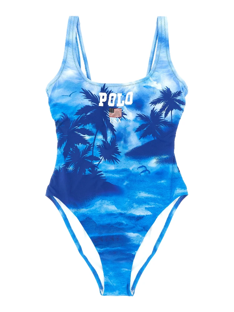 Blue Nylon One-Piece Swimsuit