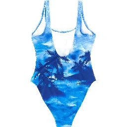 Blue Nylon One-Piece Swimsuit
