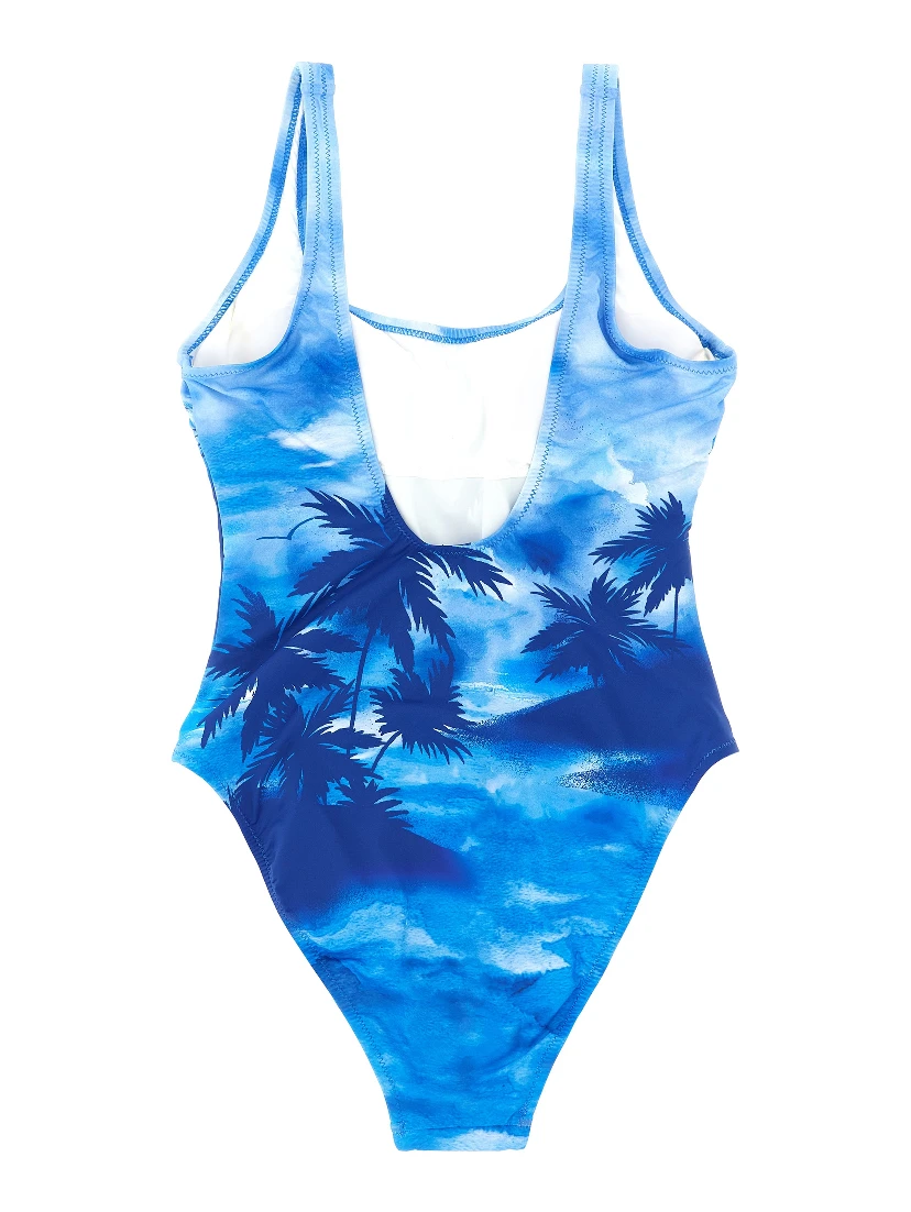 Blue Nylon One-Piece Swimsuit