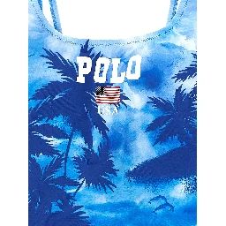 Blue Nylon One-Piece Swimsuit