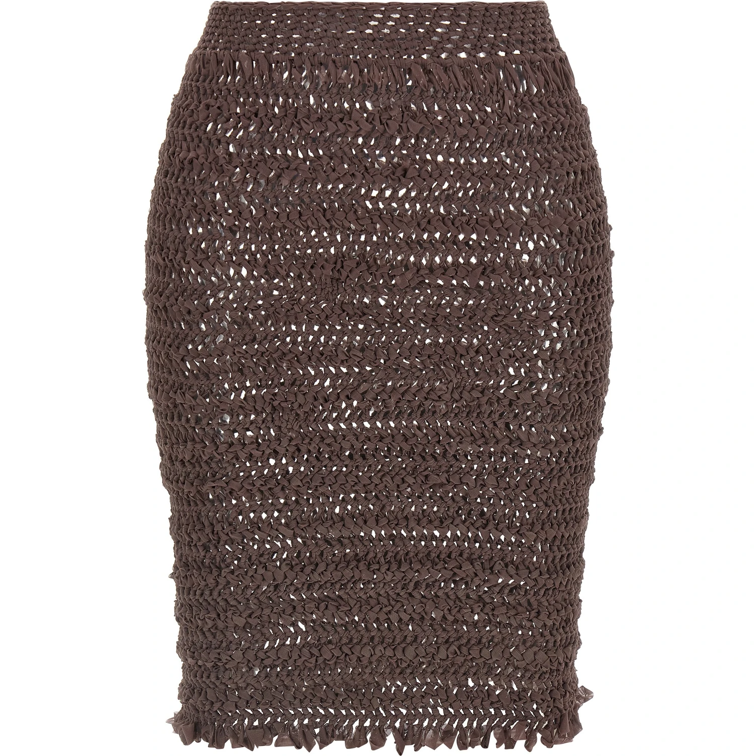 Brown Polyester Midi Skirt