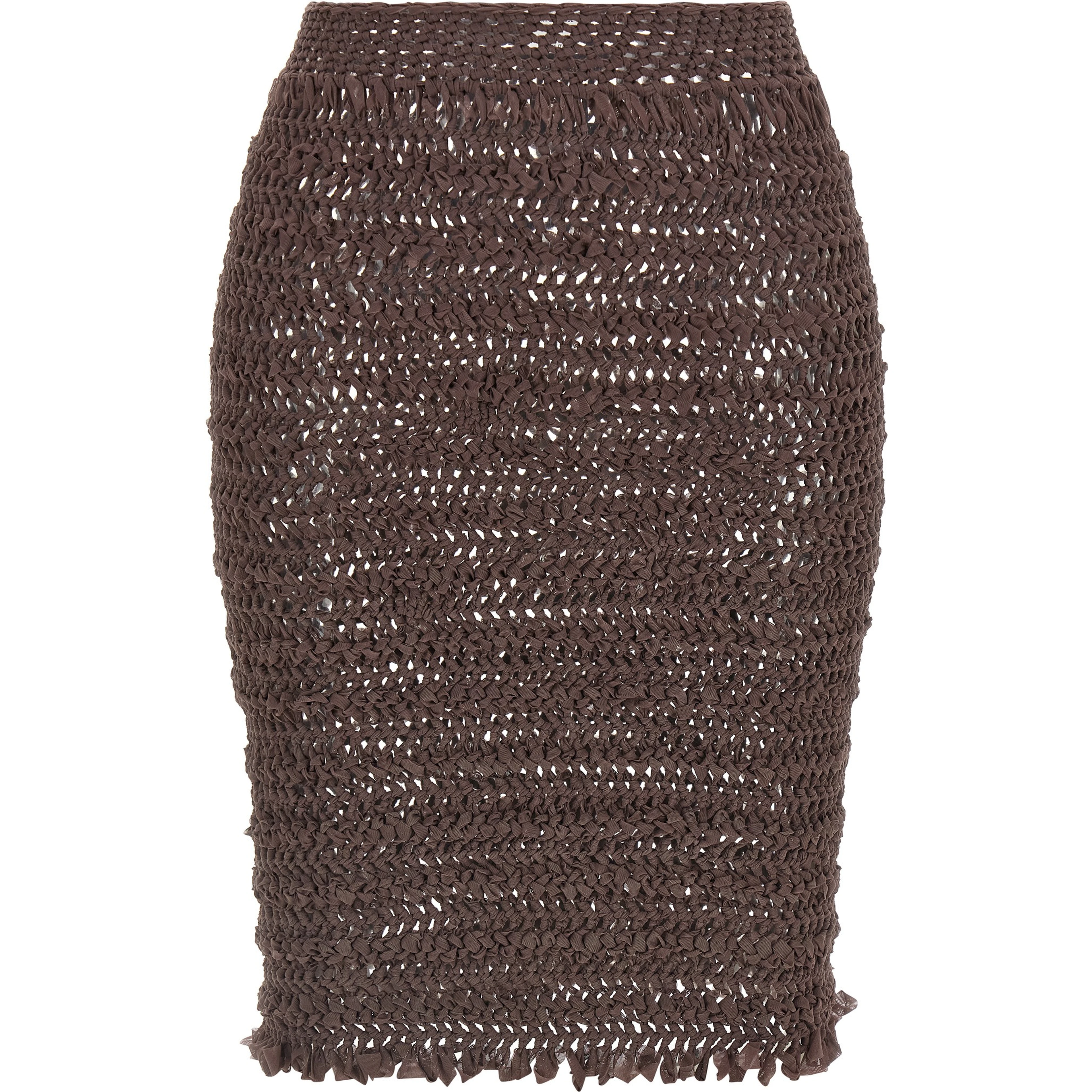 Brown Polyester Midi Skirt